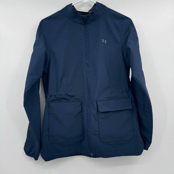 Under Armour Jacket Women Small Blue Full Zip Loose Fit Windbreaker Pockets - Picture 1 of 13